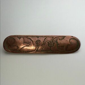 Antique Vintage Copper art nouveau flower etched bar brooch pin amazing